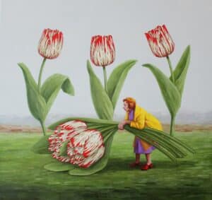 Ikebana IV (tip-toe through the tulips), oil on canvas, 36x36 inches, 2021 - Private collection