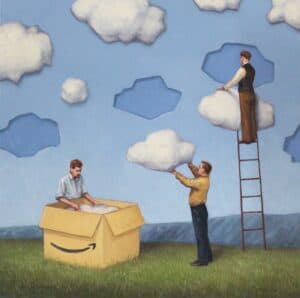 The Cloud Purveyors, oil on canvas, 24x24 inches, 2023 - Private collection