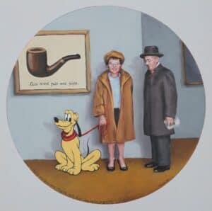 Rene and Georgette Magritte with Their Dog Apres la Guerre, oil on panel, 12x12 inches, 2020 - Collection of Whoopi Goldberg